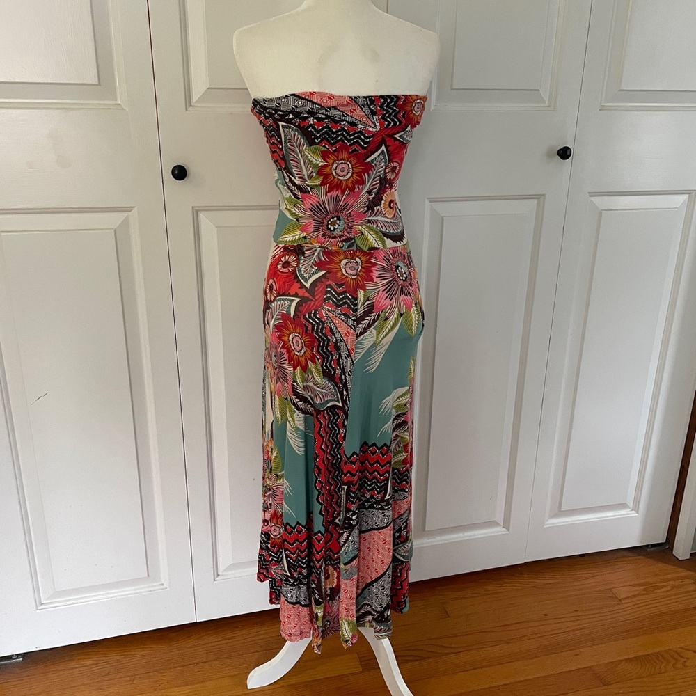 Dream Dance (made in USA) Red and Pink Sundress Strapless Maxi Resort Wear